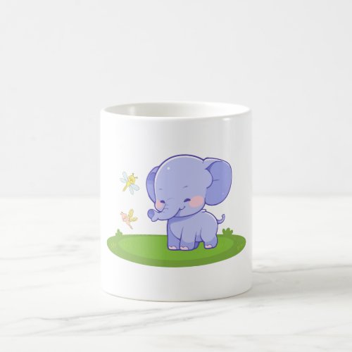 Cute baby elephants and his dragonfly friends coffee mug
