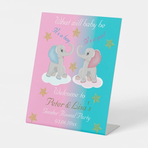 Cute Baby Elephants Gender Reveal Party Welcome P Pedestal Sign