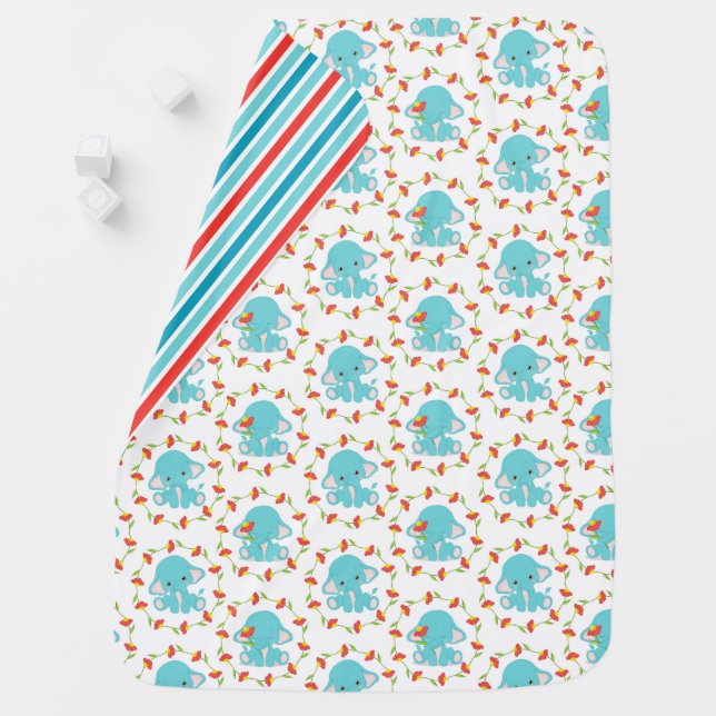 CUTE BABY ELEPHANTS WITH FLOWER VINES BLANKET (In Situ)