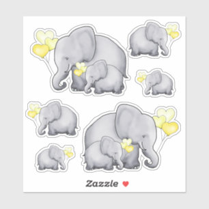 Cute Baby Elephants with Yellow Heart Balloons Sticker