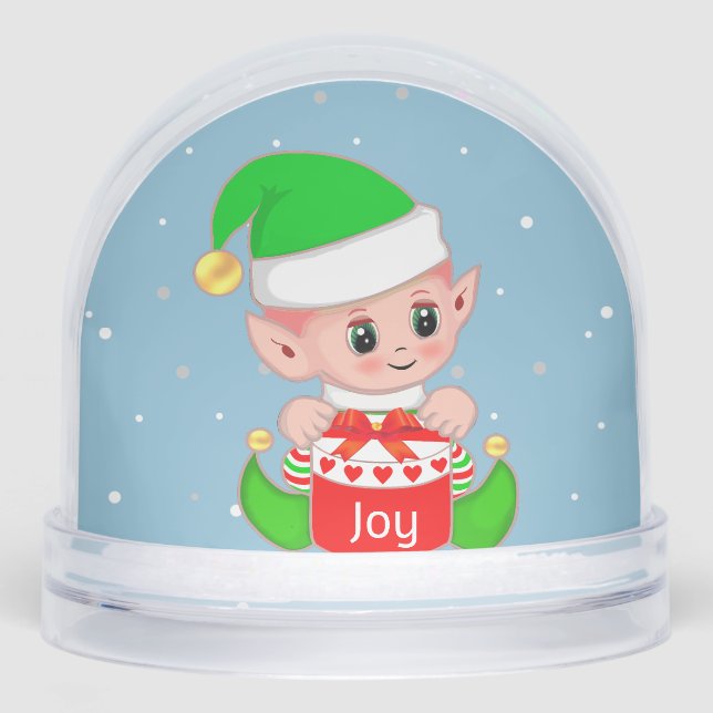 Cute Baby Elf Dressed in Green Snow Globe  (Front)