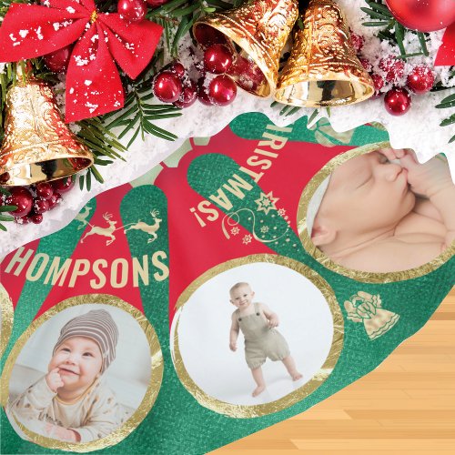 Cute Baby Family Milestone 12 Photo Collage Wreath Brushed Polyester Tree Skirt