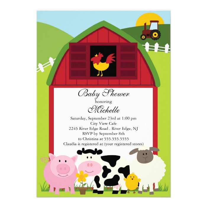 Cute Baby Farm Animals Baby Shower Invitation