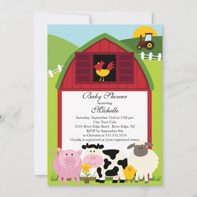Cute Baby Farm Animals Baby Shower Invitation (Front)