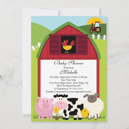 Cute Baby Farm Animals Baby Shower Invitation