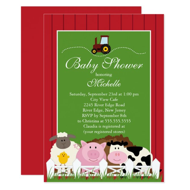 Cute Baby Farm Animals Baby Shower Invitation