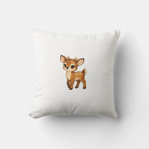 Cute Baby Fawn Cartoon Woodland Deer Nursery Illus Throw Pillow