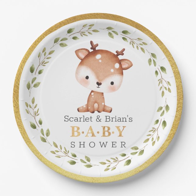 Cute Baby Fawn Party Little Deer Baby Shower Paper Plates (Front)