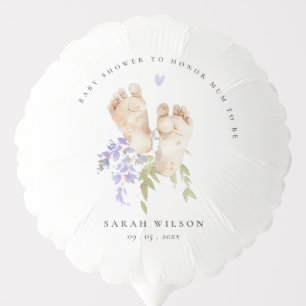 Cute Baby Feet Blue Floral Boy Baby Shower Balloon