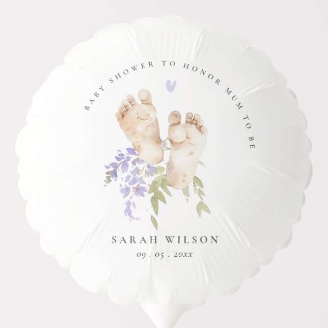 Cute Baby Feet Blue Floral Boy Baby Shower Balloon (Front)