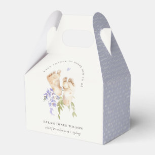 Cute Baby Feet Blue Floral Boy Baby Shower Favor Boxes