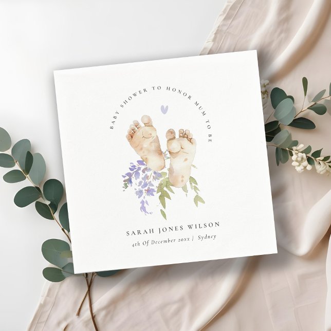 Cute Baby Feet Blue Floral Boy Baby Shower Napkins (Creator Uploaded)