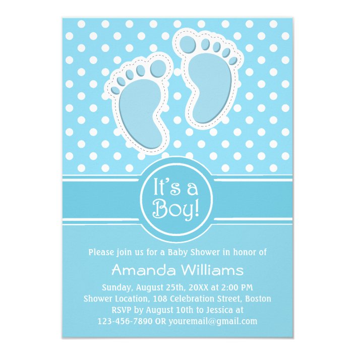 Cute Baby Feet Blue White Its A Boy Baby Shower Invitation