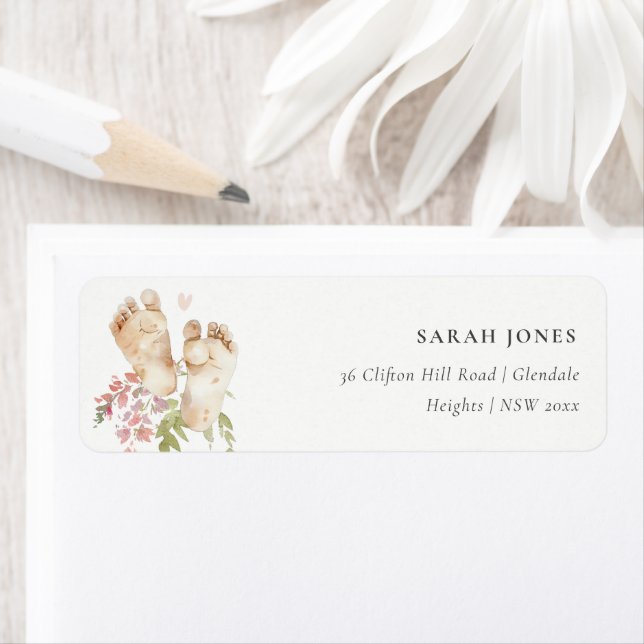 Cute Baby Feet Blush Pink Floral Girl Address Label (Insitu)
