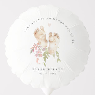 Cute Baby Feet Blush Pink Floral Girl Baby Shower Balloon