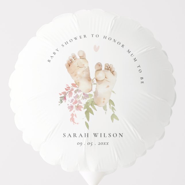 Cute Baby Feet Blush Pink Floral Girl Baby Shower Balloon (Front)
