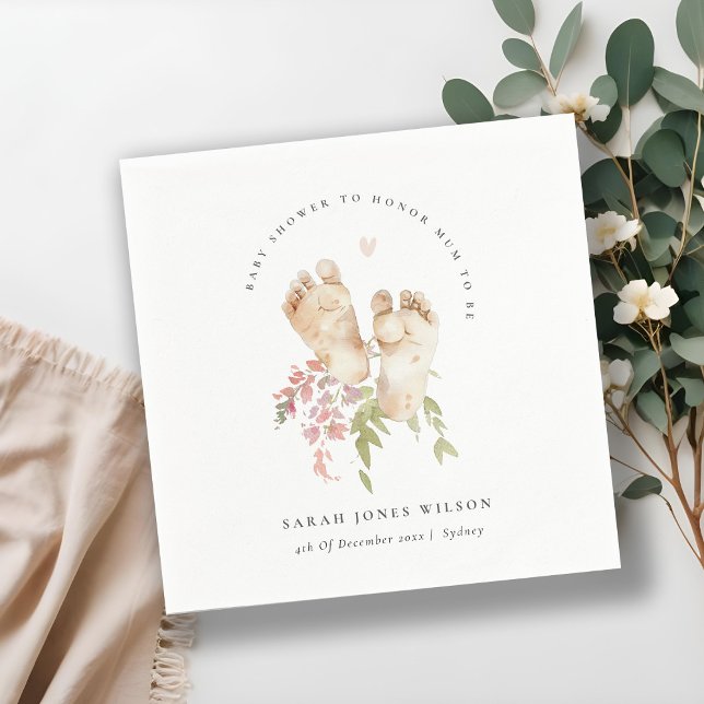 Cute Baby Feet Blush Pink Floral Girl Baby Shower Napkins (Creator Uploaded)