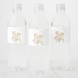 Cute Baby Feet Blush Pink Floral Girl Baby Shower Water Bottle Label