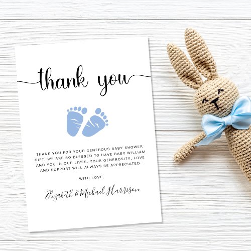 Cute Baby Feet Boy Shower Thank You Card