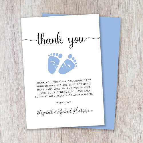 Cute Baby Feet Boy Shower Thank You Card