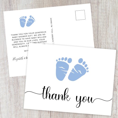 Cute Baby Feet Boy Shower Thank You Postcard