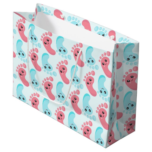 Cute baby feet gender reveal party bag (Front Angled)