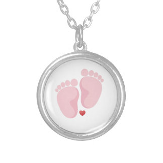 Cute Baby Feet Love Illustration  Silver Plated Necklace
