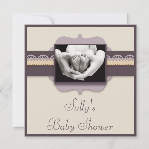 Cute Baby Feet Photo Elegant Neutral Baby Shower Invitation