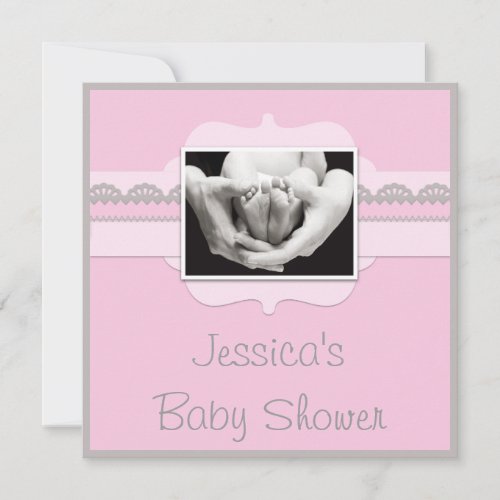 Cute Baby Feet Pink Baby Shower Add Your Photo Invitation
