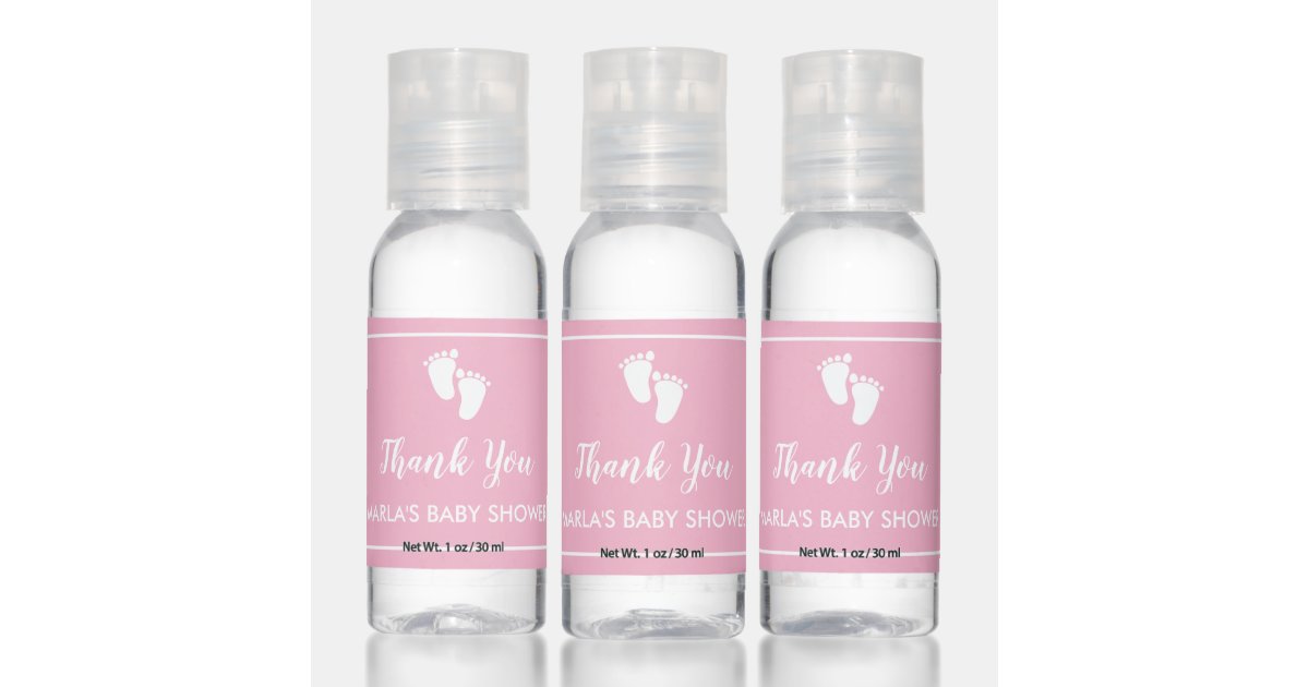 Cute Pink baby Girl Footprints Baby Shower Water Bottle Label, Zazzle
