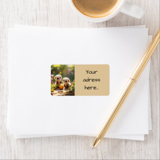 Cute baby ferrets playing with a ball, custom label