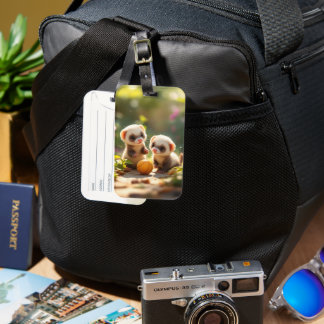 Cute baby ferrets playing with a ball, custom luggage tag