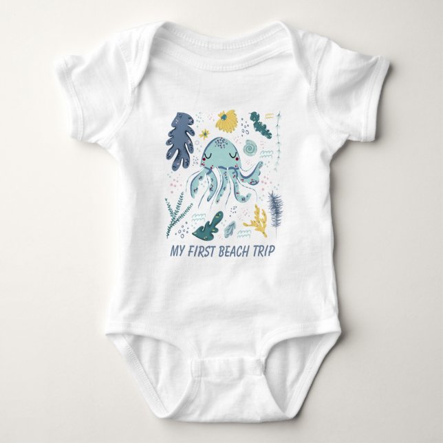 cute baby first Beach trip  Bodysuit (Front)