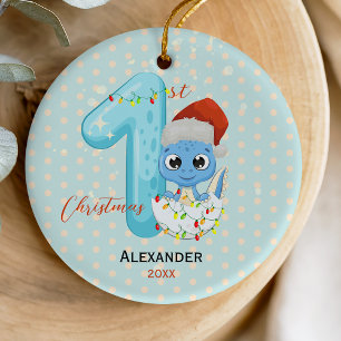 Cute baby first Christmas baby dinosaur  Ceramic Ornament