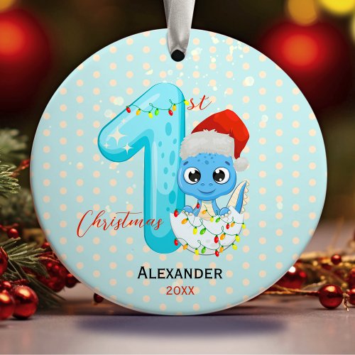 Cute baby first Christmas baby dinosaur  Ceramic Ornament