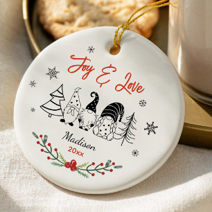 Cute baby first Christmas black white gnome trees Ceramic Ornament