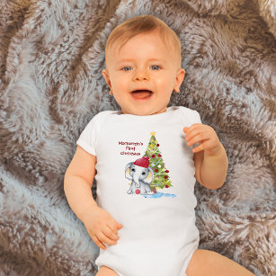 Cute Baby First Christmas Elephant Name Baby Bodysuit