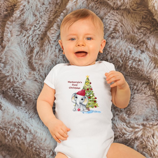 Cute Baby First Christmas Elephant Name Bodysuit (Creator Uploaded)