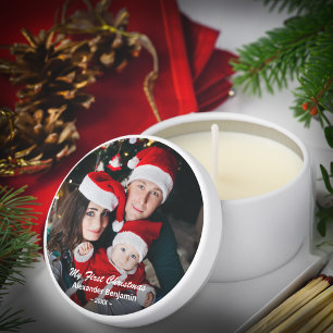 Cute Baby First Christmas Family Photo Custom Mini Candle Favors