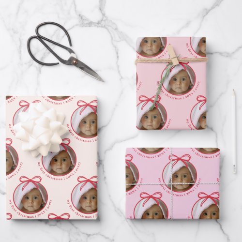 Cute Baby First Christmas Photo Wrapping Paper Sheets