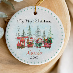 Cute baby first Christmas santa train Ceramic Ornament