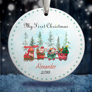 Cute baby first Christmas santa train Ceramic Ornament