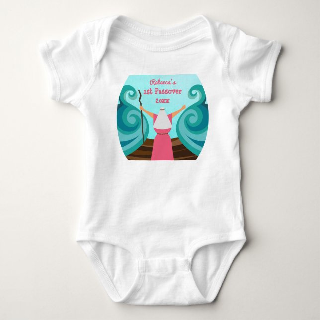Cute Baby First Passover Pink Custom Name Year Bab Bodysuit (Front)