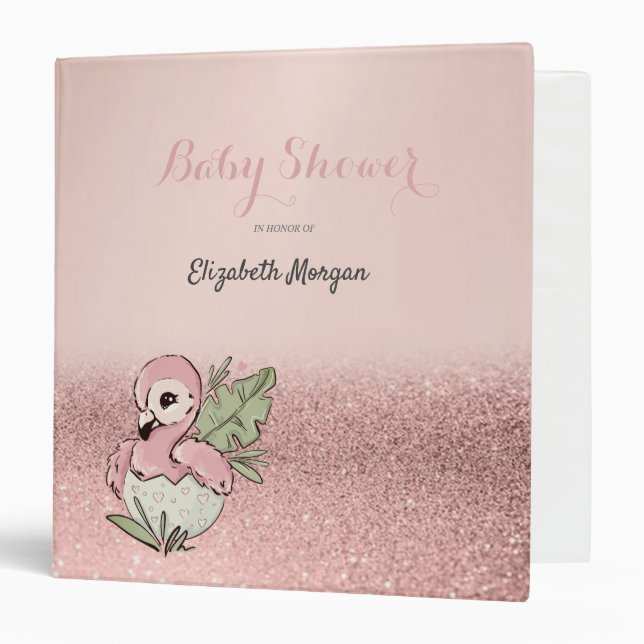 Cute Baby Flamingo Rose Gold Glitter 3 Ring Binder (Front/Inside)