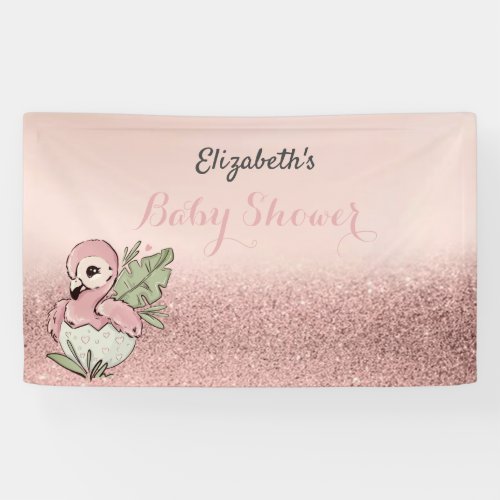 Cute Baby Flamingo Rose Gold Glitter  Banner