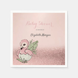 Cute Baby Flamingo Rose Gold Glitter Napkins