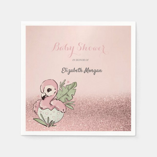 Cute Baby Flamingo Rose Gold Glitter  Napkins (Front)