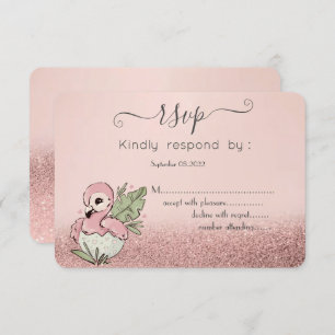 Cute Baby Flamingo Rose Gold Glitter RSVP Invitation