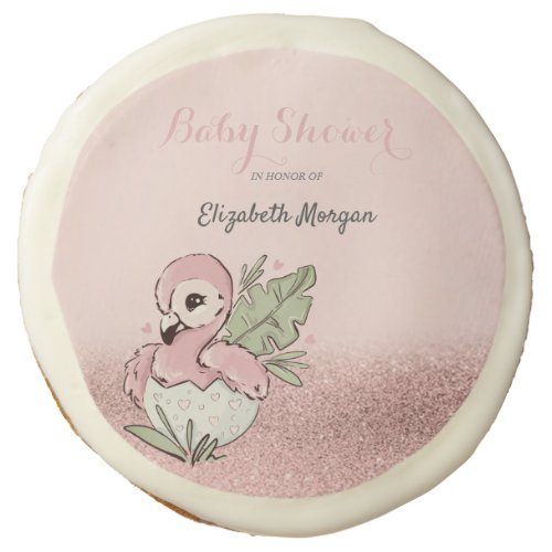 Cute Baby Flamingo Rose Gold Glitter  Sugar Cookie