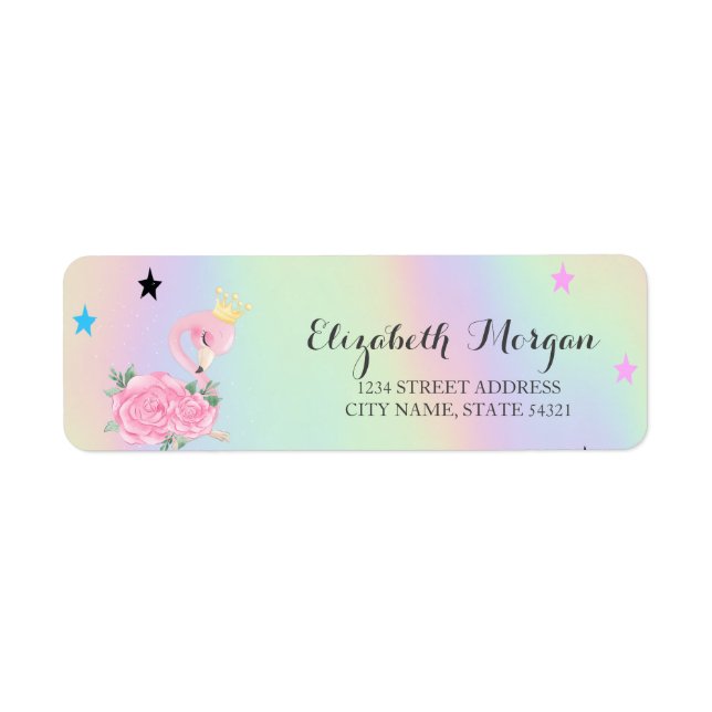 Cute Baby Flamingo, Stars,Holographic Label (Front)